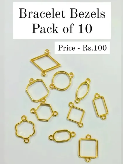 This pack of 10 assorted bracelet bezels is a great value for anyone starting their jewelry-making journey. It includes a variety of shapes to experiment with, all for just Rs. 100.