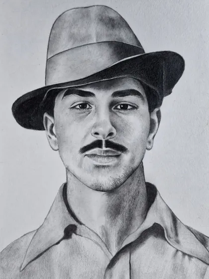 A powerful portrait of the freedom fighter Bhagat Singh, capturing his determined and youthful spirit.