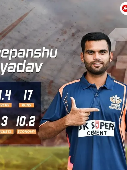 We are proud to see Deepanshu Yadav's bowling statistics highlighted. His economy and wicket-taking ability show the results of focused skill development at our academy.