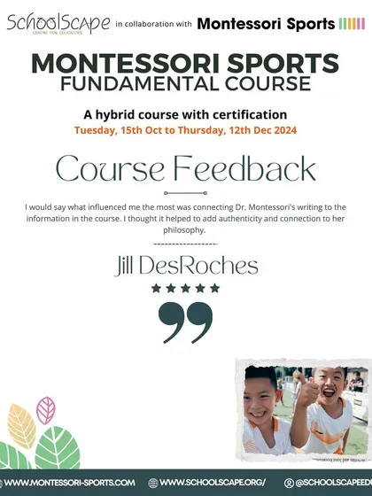 A testimonial highlighting the value of connecting Dr. Montessori's writings to the course information, adding authenticity and connection to her philosophy.