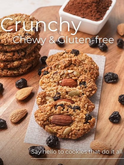 My Oat & Blueberry cookies are crunchy, chewy, and completely gluten-free. Packed with whole almonds, oats, and antioxidant-rich blueberries, they are sweetened only with jaggery for natural goodness.