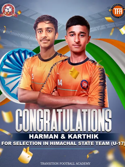 We celebrate every success. Here, we congratulate our players Harman and Kartik on their selection to the Himachal Pradesh State U-17 team, a direct result of their dedication and the professional training they receive at our academy.