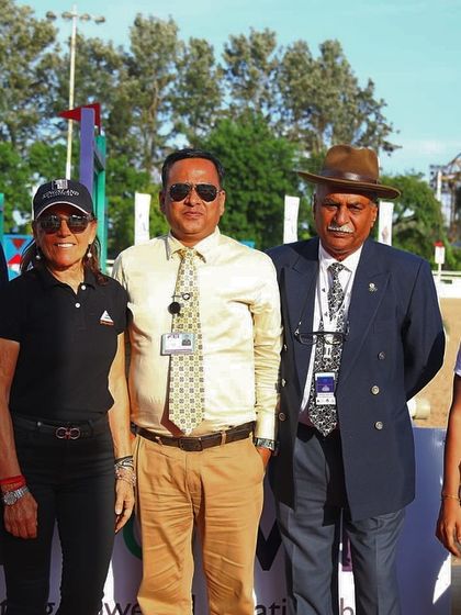 A formal photograph of the esteemed judges at the FEI Jumping Children's Classic. We ensure every aspect of the competitions we host is managed with the utmost professionalism.