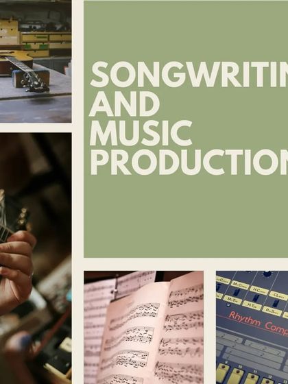 A collage representing our Songwriting and Music Production course. We cover everything from musical grammar to the basics of lyrical styles.