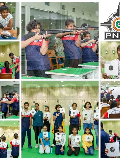 A collage celebrating the joy and success of our young shooters. From receiving instruction to proudly displaying their targets, these images capture the journey of learning, practice, and achievement at our academy.