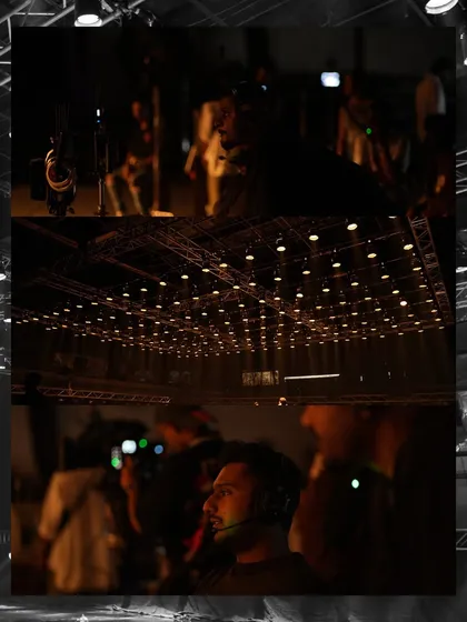 Behind the scenes of a Mahindra commercial, showing a grid of over 150 Parcan lights. This setup was used to create powerful, directional beams and atmospheric effects.