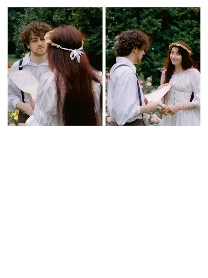 Exchanging vows they wrote themselves. This diptych captures the emotional and personal nature of their commitment ceremony, a modern love story embracing ancient traditions.
