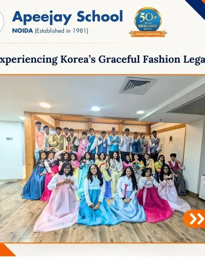 Students experienced Korea's graceful fashion legacy by trying on the traditional Hanbok. This immersive activity was a highlight of their visit to the Korean Cultural Centre, bringing culture to life.
