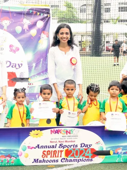 A proud moment from our Annual Sports Day, awarding certificates to our little champions. We celebrate every child's effort and participation, building their confidence and sportsmanship.