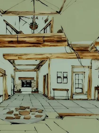 Every great structure begins with a vision. Here is a look at the initial watercolor sketch of a farmhouse interior, the first step in transitioning from concept to material reality.