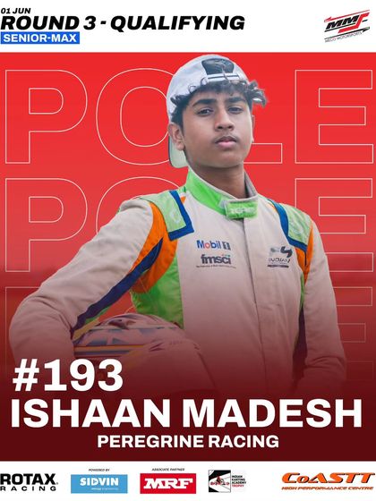 Ishaan Madesh on pole again for Round 2 of the Meritus Cup, showing consistent speed.