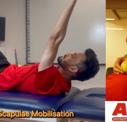 This image shows a levator scapulae mobilization exercise. This technique targets a key muscle that often becomes tight and causes neck pain and stiffness, helping to restore proper movement.