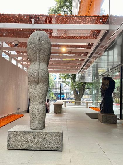 A rear view of a sculpture in the MAP court, showing how the space is designed to be viewed from all angles.