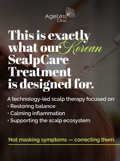 My Korean ScalpCare Treatment is a technology-led therapy designed to correct the root causes of scalp issues. Instead of just masking symptoms like dandruff or oiliness, I focus on restoring balance, calming inflammation, and supporting the scalp's natural ecosystem.