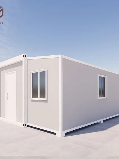 This perspective view of the 30ft expandable container house shows how the side modules fold out to create a wider, more spacious interior. It’s an intelligent solution for transport and quick setup.