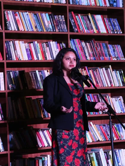 A performer sharing her story at the Worldmark showcase. These events are a platform for powerful, personal narratives that resonate with the audience.