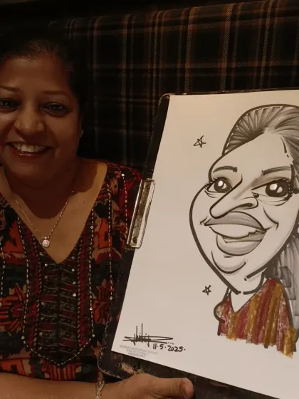 Celebrating Mother's Day by drawing guests at Mr. Merchant restaurant in Pune. A caricature is a unique gift for a special occasion.