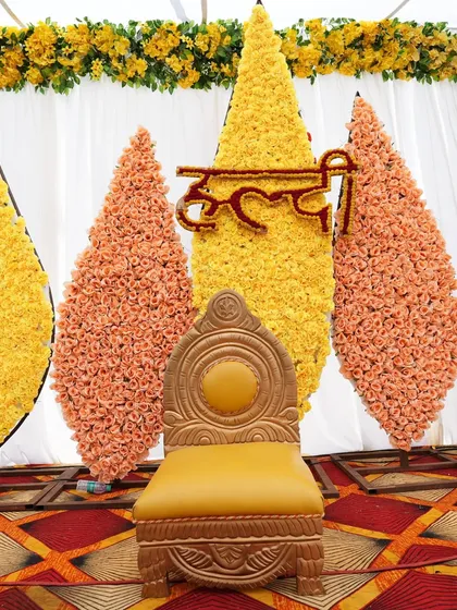 The vibrant floral decor and the main seat for my Haldi ceremony. The bright yellow theme inspired a super fun and energetic playlist for the event.