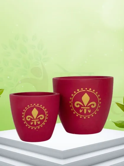 This set of terracotta pots comes in a rich red color with a gold finish emblem. Available in both 4-inch and 6-inch sizes, they offer a touch of royal elegance for your plant arrangements.