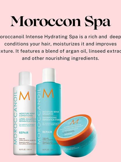 Our Moroccanoil Intense Hydrating Spa is perfect for dry, damaged hair. It features a rich blend of argan oil and linseed extract to deeply condition, moisturize, and improve hair texture.
