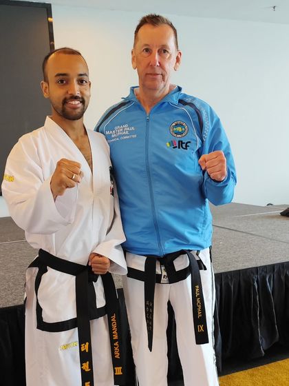 Our Chief Instructor, Bo Sabum Arka Mandal, with Grandmaster Paul McPhail after successfully completing the International Instructor Course in Penang, Malaysia.