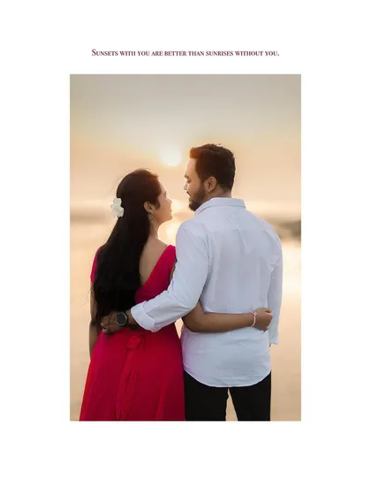 A quiet moment watching the sunset together on the beach. The soft light and serene setting make for truly cherished memories.