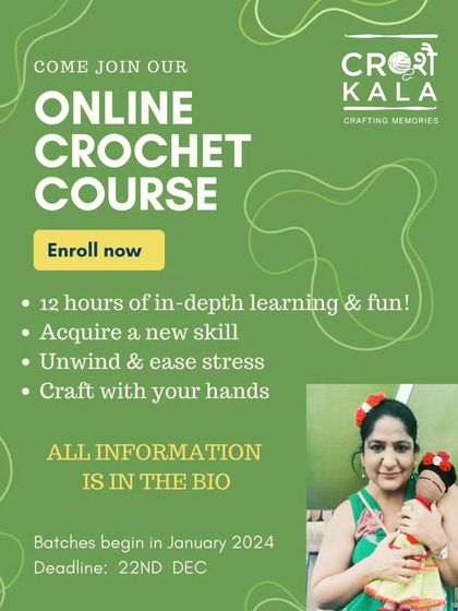 My online crochet course is perfect if you want to learn from the comfort of your home. It's a 12-hour journey where you'll acquire a new skill, ease stress, and learn to craft beautiful things with your hands.