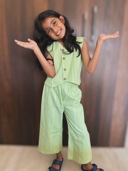 How chic is this pastel green waistcoat set? It's a stylish and unique outfit that's still incredibly comfortable for all-day wear, thanks to the lightweight cotton and relaxed fit.