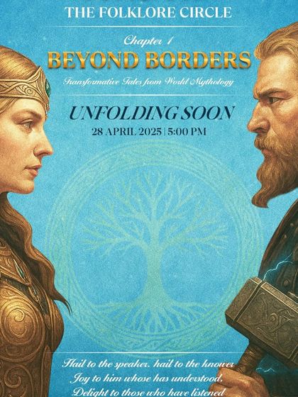 The promotional art for the "Beyond Borders" event, hinting at the epic Norse and Indian myths I would be weaving together. One person's truth is another's fiction, and together, they create stories.