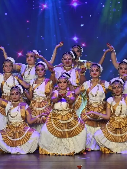 The elegant and graceful movements of Mohiniyattam, performed by our intermediate ladies' batch. We offer dedicated classes for this beautiful dance form, focusing on its unique lasya style and emotive expressions.