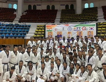 A group photograph with all the dedicated participants of the National Kyorugi Referee Seminar & Refresher Course in Cuttack, Odisha.