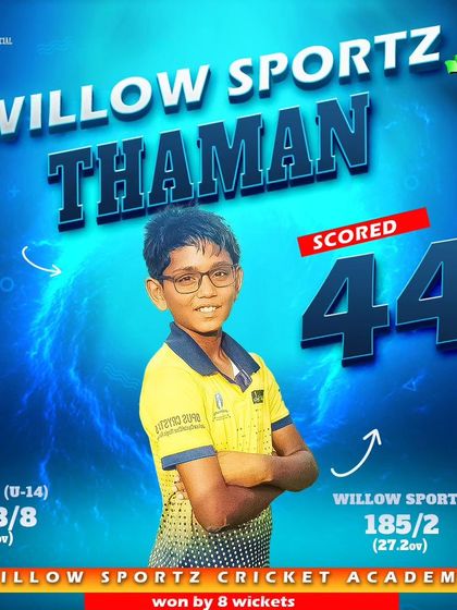 Thaman's crucial 44 runs helped secure a victory for our U-14 team. We train our batsmen to score valuable runs and anchor the innings.
