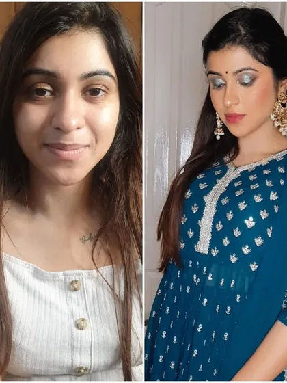 Sparkle and shine with this glam makeover. We created a silver glittery eye look that is perfect for a sangeet or cocktail party.