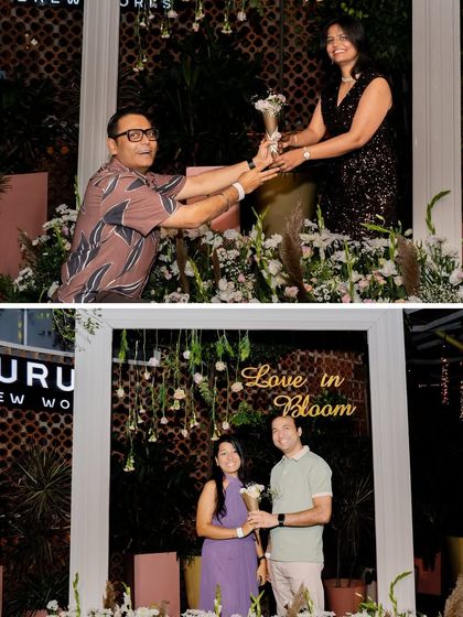 Happy guests showing off the bouquets they created at the Bloom Bar. It's an activity and a party favor all in one.