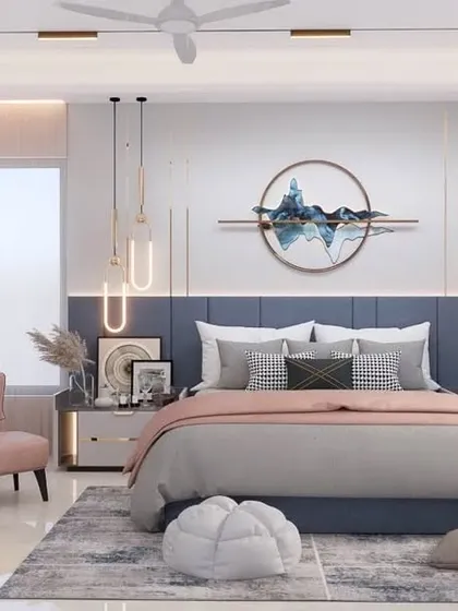 We create bedroom sanctuaries designed for ultimate rest and relaxation. This master bedroom design features a custom upholstered headboard, contemporary pendant lighting, and a curated color palette to craft a space that is both stylish and serene.