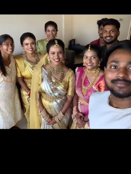 Draping for a Telugu bride and her sister. I created matching drapes that highlighted their similar features while allowing their individual styles to shine.