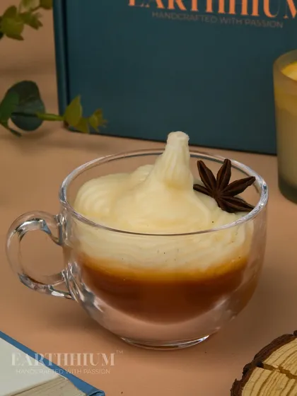 My Whipped Hot Chocolate candle, served in a glass teacup, is the definition of cozy. It's topped with wax whipped cream and a star anise.