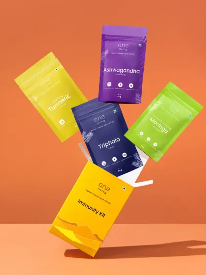 To create a dynamic, eye catching image for this immunity kit, we shot each product individually and composited them in post production to achieve this floating effect. This technique is great for showcasing product bundles in a visually interesting way.