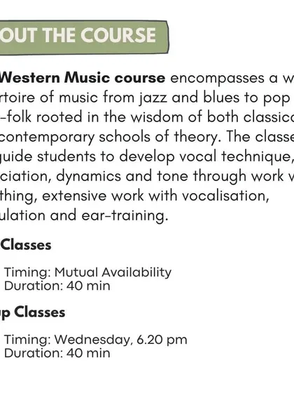 Details about our Western Music course, which encompasses a wide repertoire from jazz and blues to pop and indie-folk.