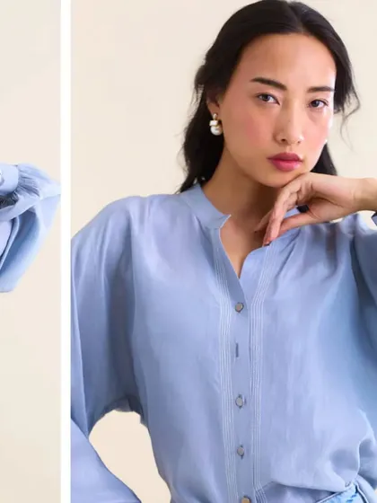 A close-up of the 'Let Me Be Free' shirt. The delicate single-thread embroidery and the soft Habutai silk are details that make this piece special.