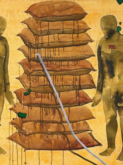 G.R. Iranna's monumental painting "YOU" is a psychological excavation, a dialogue between anonymity and accountability. Presenting such rare, published works by India’s most significant contemporary voices is central to my mission as a curator.