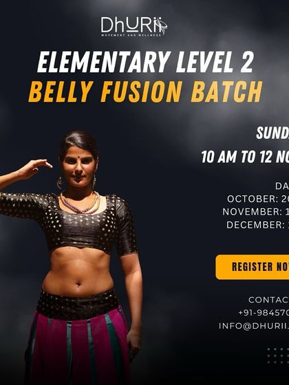 The details for our upcoming elementary level 2 belly fusion batch. This class is for those who have completed level 1 and will cover new isolations and textures.