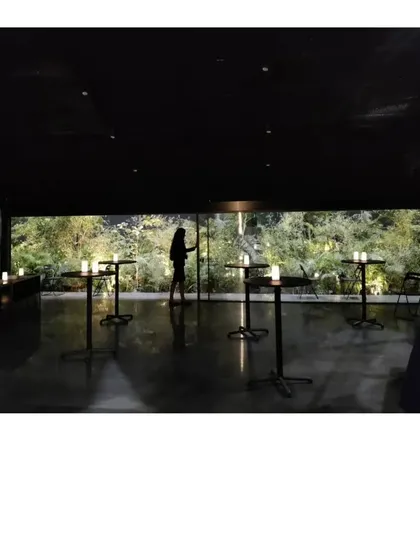 The interior of the Durall Pavilion, where visitors could pause and reflect. The entire construct was designed to be dismantled and find a new life in a countryside location.