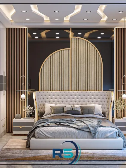 This 3D design for a client's master bedroom showcases our vision for creating luxurious and serene personal spaces. Notice the blend of textures, from the tufted headboard to the fluted wall panels and custom lighting, all working together to create a sophisticated retreat.