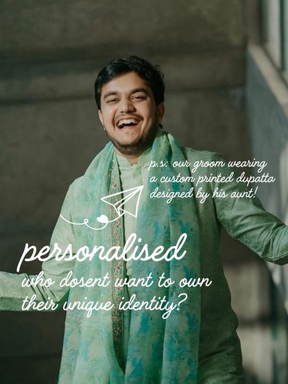 A personalized touch for the groom, who is wearing a custom-printed dupatta designed by his aunt. We love incorporating such meaningful details.