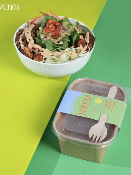 Another view of the Paneer Patiala bowl, a hearty mix of spiced paneer, whole masoor dal, and crisp greens, finished with a flavorful dressing.