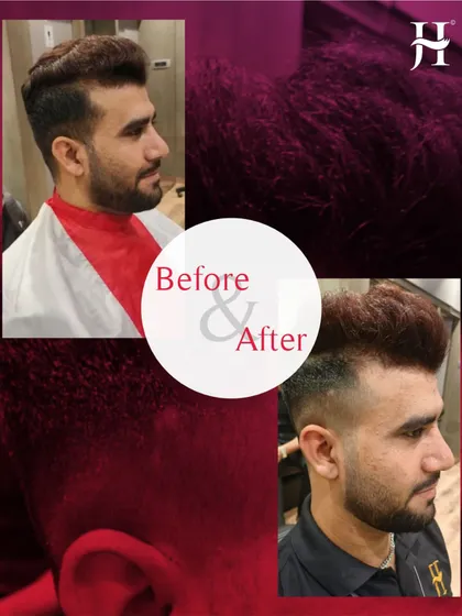 A sharp, modern men's haircut and colour transformation. We took a standard cut and elevated it with a precision skin fade and a bold colour on top, creating a stylish and confident look.