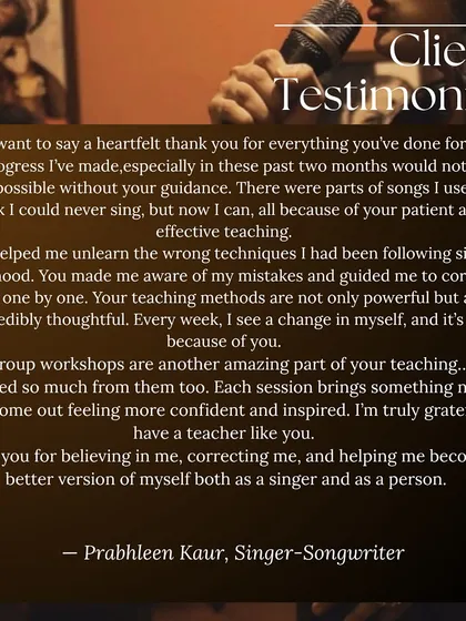It's an amazing feeling to help a student unlearn old habits and sing songs they never thought possible. My teaching methods are designed to be both powerful and thoughtful, guiding you one step at a time.