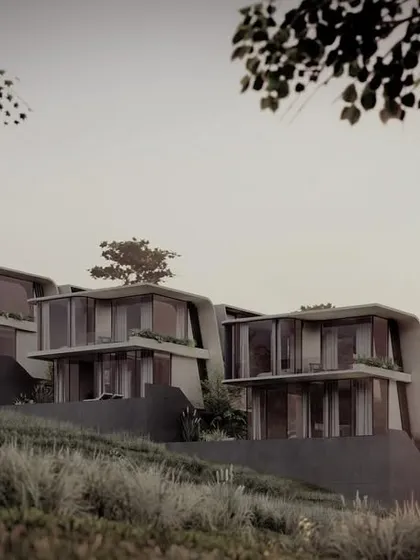 Our Moira Homes project is designed to sit lightly on a sloping hillside at sunset. The terraced arrangement of the homes follows the natural contours, creating a dynamic composition that is integrated with the landscape.