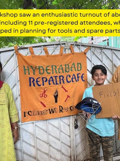 Fixed! A participant proudly holds up a repaired cricket helmet. Our workshops saw an enthusiastic turnout, and we're so proud of what we accomplished together.